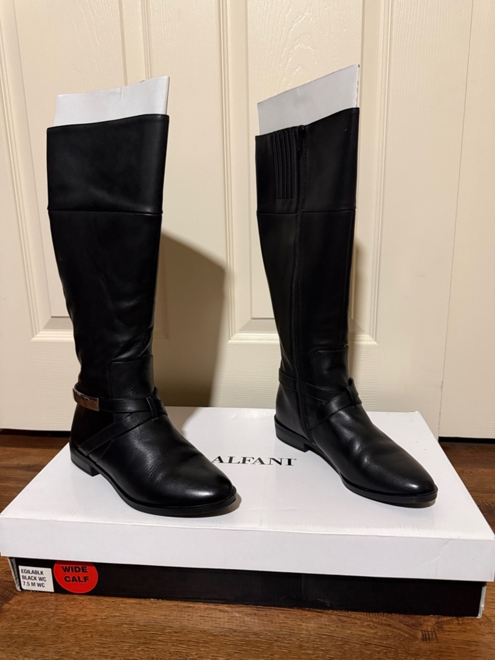 Alfani Black Knee-High Riding Boots with Buckle Accent